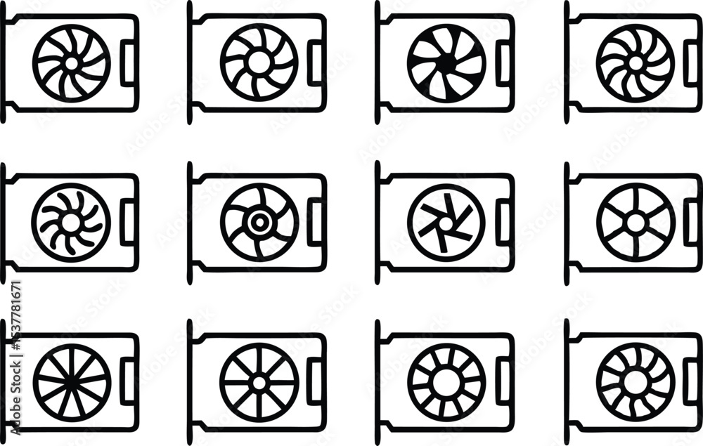 Fototapete Gpu card and bitcoin hardware icon set isolated on transparent background