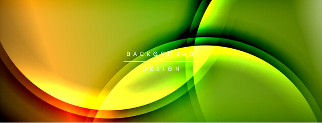 Abstract dynamic background. Smooth curves, vibrant colors blend. Yellow, green, orange hues create modern design.