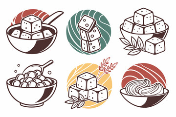 set of Tofu vector silhouette illustration isolated on white background