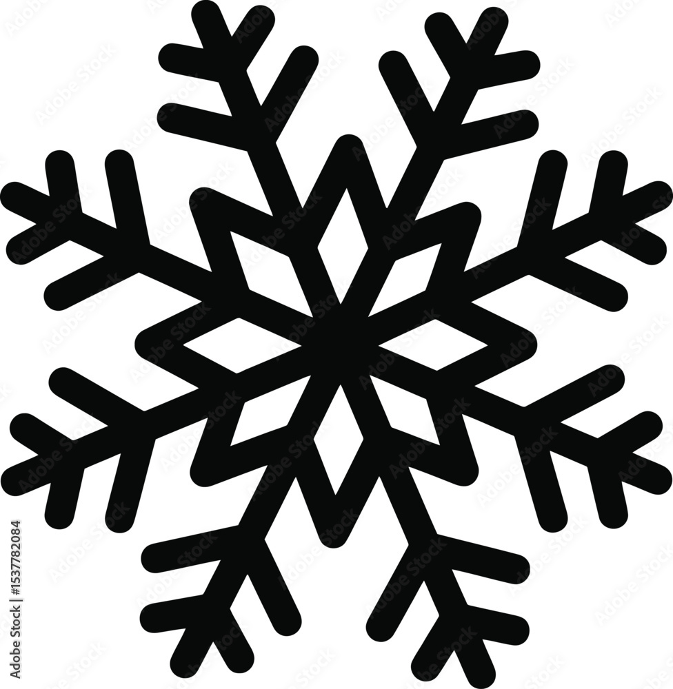 Aufkleber a simple black and white snowflake design with six points radiating outward in a symmetrical pattern