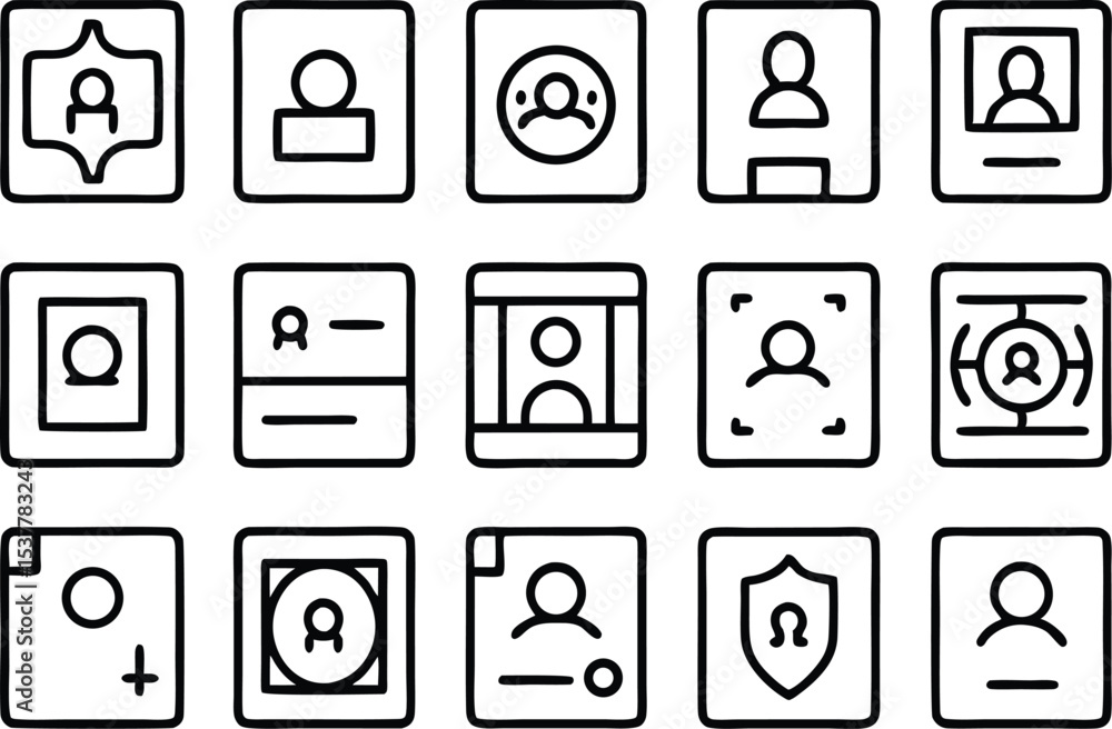 Poster pixel art identification and profile icon set isolated on transparent background