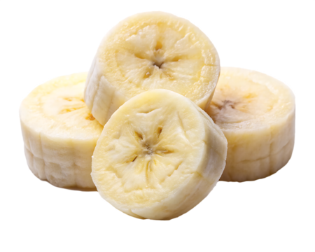 three slices of banana isolated on white background PNG , AI GENERATED