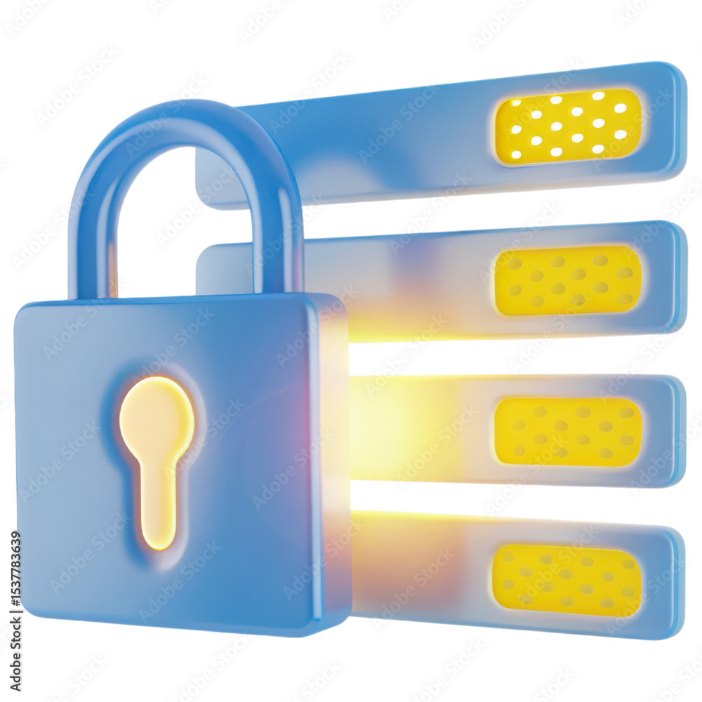 Poster cyber privacy rights concept. lock with layered security features highlighted in vibrant colors.