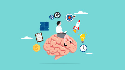 Genius and Expert at learning new skills With Accelerated Learning, intelligence or competence to develop self-capacity, capacity building, woman work on human brain with business management elements