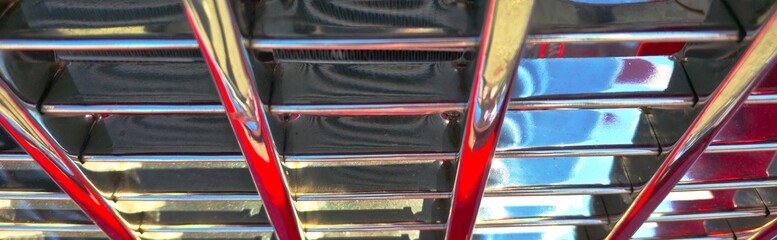 Grill Chrome on Classic Retro Car, Automobile or Vehicle Background, Backdrop, Border, Wallpaper in...