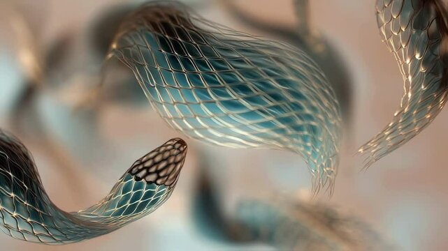 Abstract Teal and Gold Mesh Snake Forms