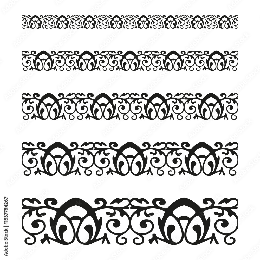 Poster floral pattern border. decorative repeat stripe. symmetrical scroll shape. vector classic ornament.