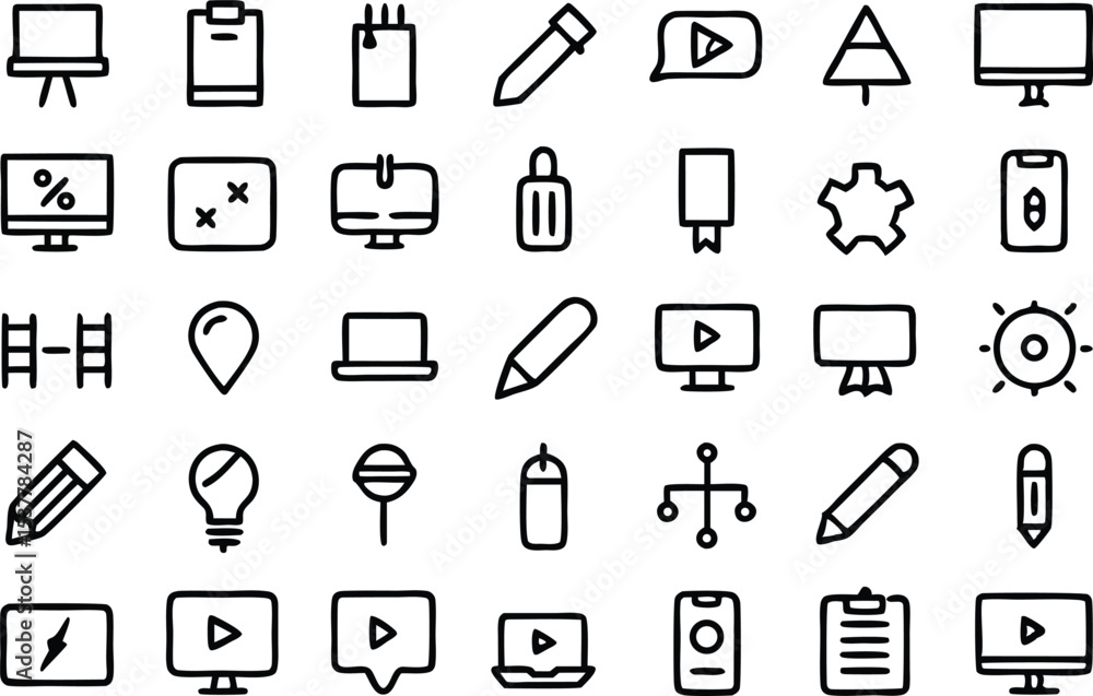 Poster interactive whiteboard icons outline icon set isolated on transparent background