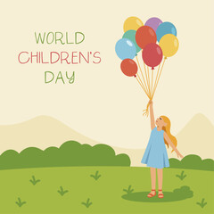 World Childrens Day Girl with Balloon.eps