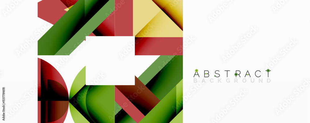 Poster Modern abstract design. Overlapping geometric shapes create dynamic composition. Green, red, yellow hues dominate visual space.