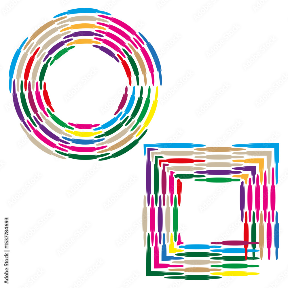 Poster colorful rings shape. geometric square element. gradient circular lines. vector abstract form.