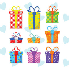 Gift Box Present with Various Bright Colorful Wrapper Cartoon Vector Set Collection