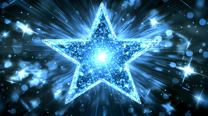 Glowing blue starburst on dark background; celebratory, festive; abstract digital art; background design element