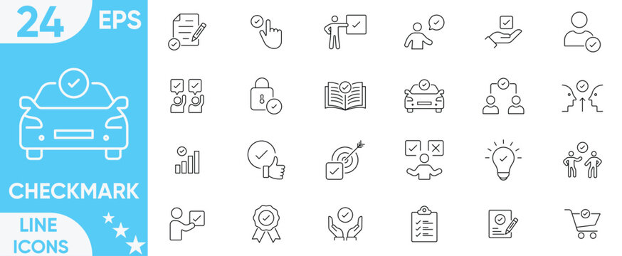 Checkmark icon Vector and illustrator set.check, accept, agree, selected, confirm, approve, correct, complete, checklist, document, quality check and more.