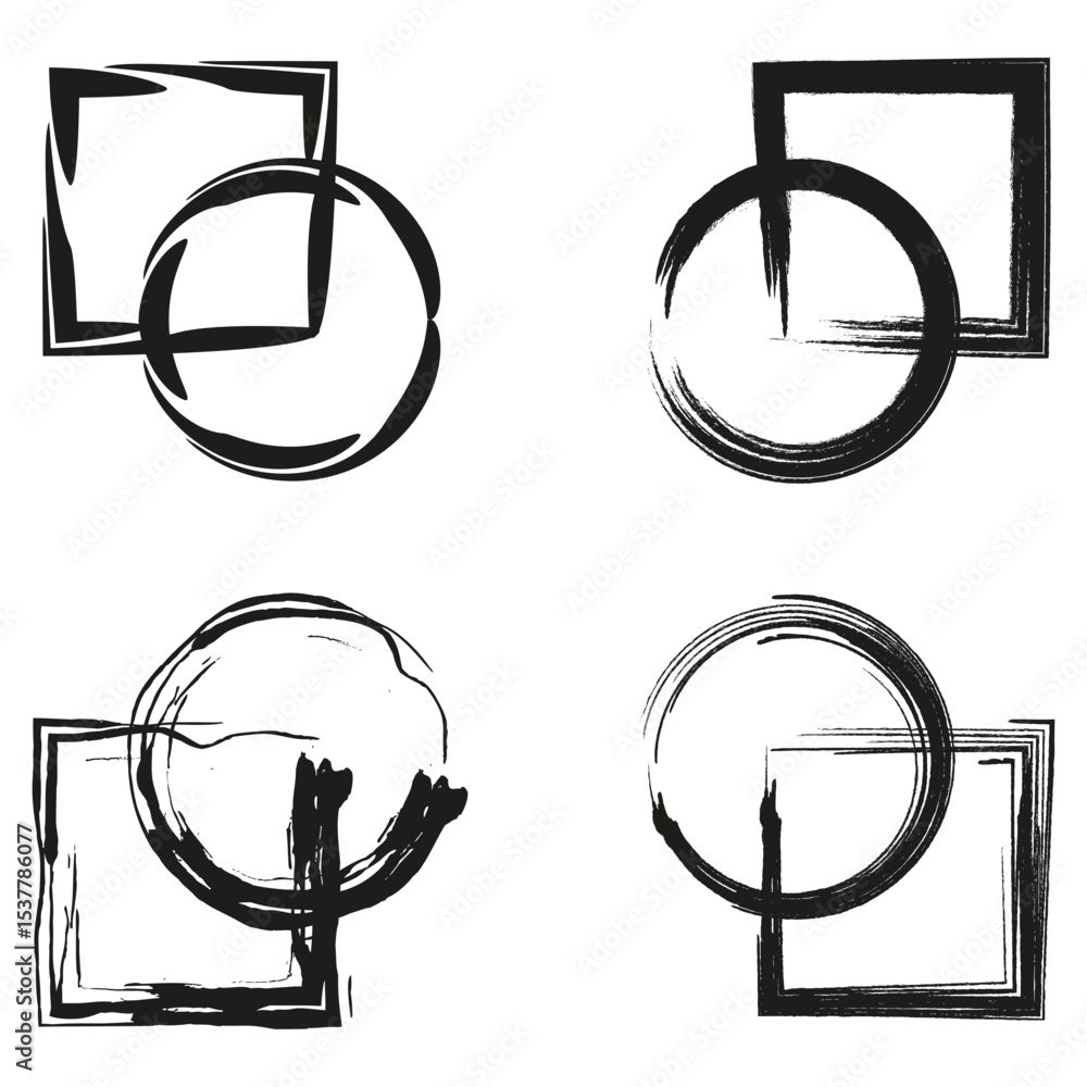 Poster circle square fusion. mixed geometric icons. sharp abstract contrast. vector frame symbols.