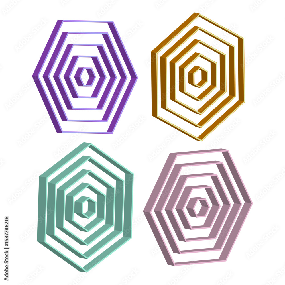 Poster polygon icon design. hexagon shape symbol. colorful vector form. 3d layered geometry.