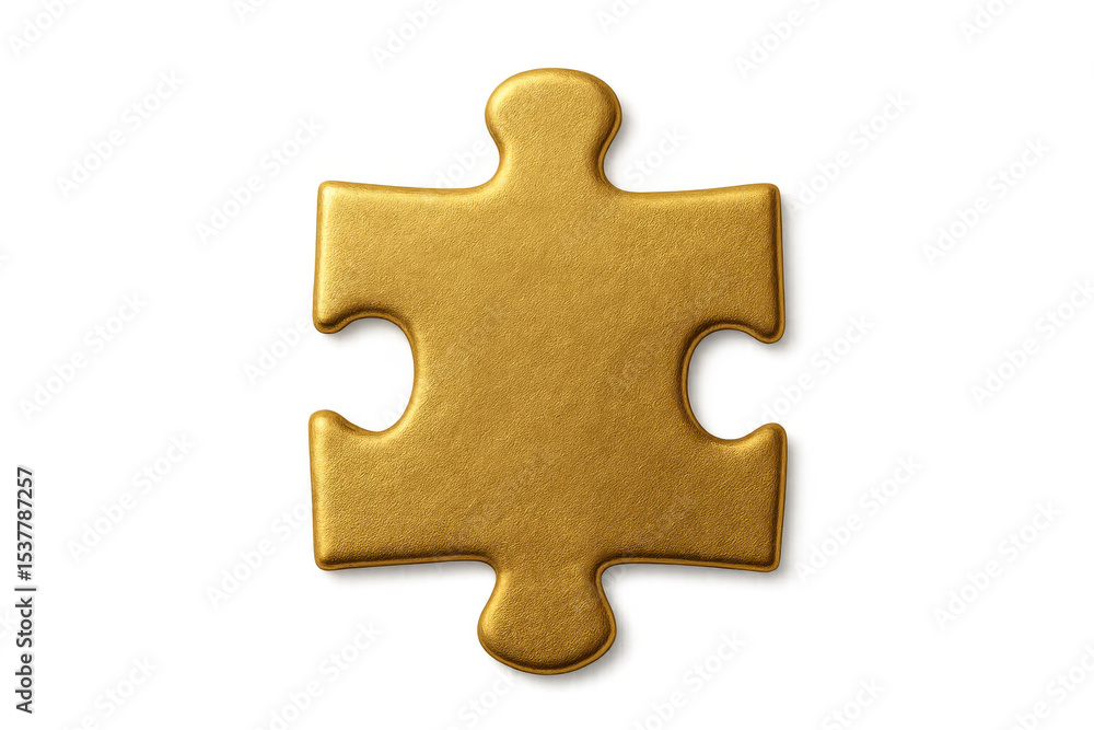 Poster single golden jigsaw puzzle piece representing problem solving, strategy, and solution on a transpar