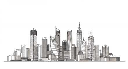 Fototapeta premium City skyline line art drawing
