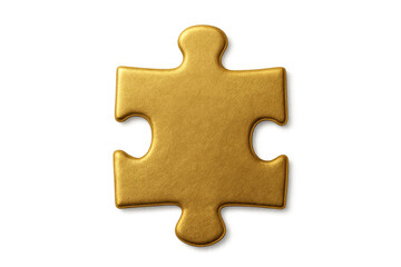 Obraz premium Single golden jigsaw puzzle piece representing problem solving, strategy, and solution on a transparent background