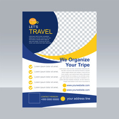 A poster for travel with a blue background that says travel your trip
