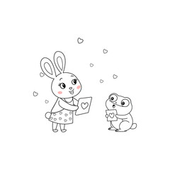 Kawaii cute bold line art Bunny & Frog Coloring Pages, kawaii  Bunny , Bunny & Frog Coloring animals coloring book, kawaii book, kawaii pages, kawaii kids book, kawaii kids pages