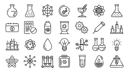Laboratory Line Art Icon Set – 28 Outline Icons Scientific Vector Icon Pack