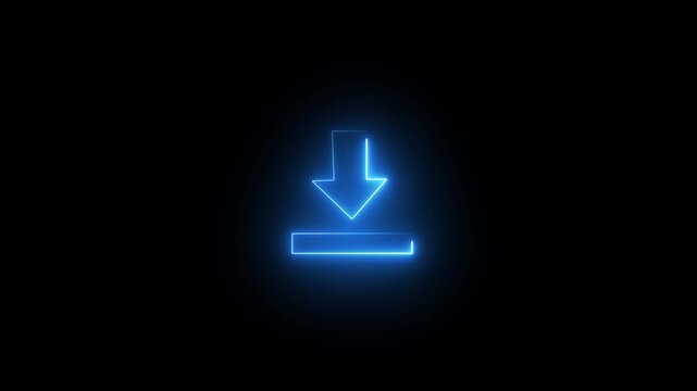 Neon glowing Download button icon ,arrow symbol elements of web in neon style icons