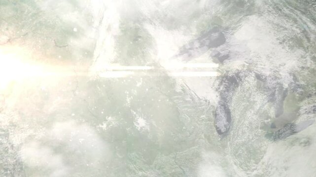 Earth zoom in from space and focus on Woodbury, Minnesota, USA. Background for travel intro or blog. Satellite view. 3D style Animation. Images from NASA.