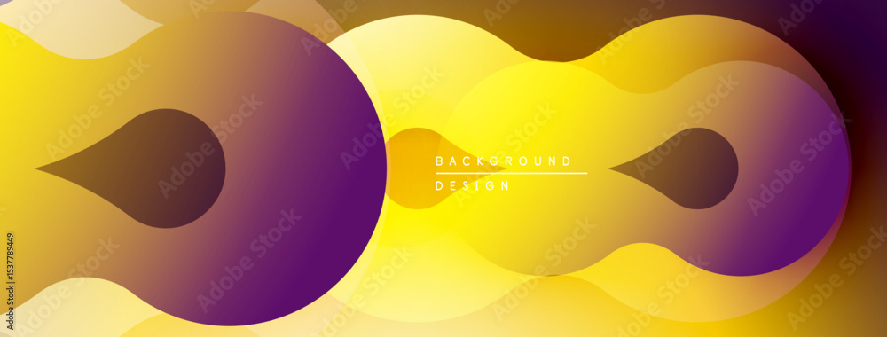 Poster abstract fluid shapes overlap, creating vibrant yellow, purple gradients. modern design element for 