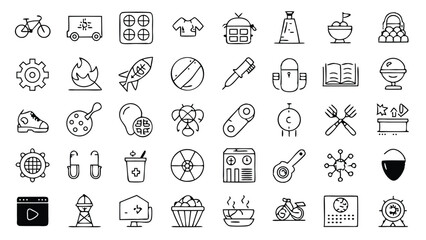 Hobby Icon Set – 40 Outline Icons, Vector Linear Lifestyle Activities Icons