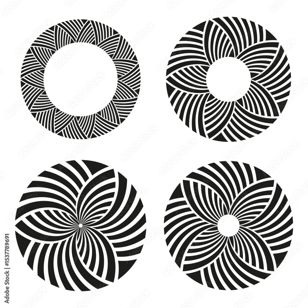 Aufkleber circular pattern set. striped round icons. vector swirl symbols. decorative shape group.