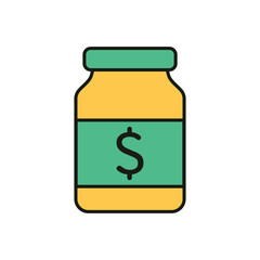 Vector Illustration of Savings Jar or Donation Bottle Featuring Dollar Symbol and Minimalist Style