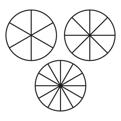 Pie chart icon. Circular data shapes. Vector infographic symbol. Divided graphic form.