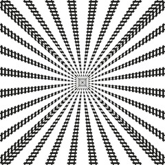 Square radial rays. Optical lines pattern. Radiating vector design. Geometric center shape.