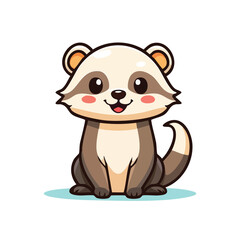 Minimal Flat Vector of a Cute Ferret with Bold Black Outline and Happy Expression, No Gradients
