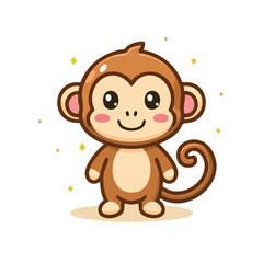 Obraz premium Minimal Flat Vector of a Cute Monkey with Bold Black Outline and a Happy Expression