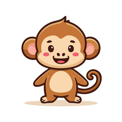 Obraz premium Minimal Flat Vector of a Cute Monkey with Bold Black Outline and a Happy Expression