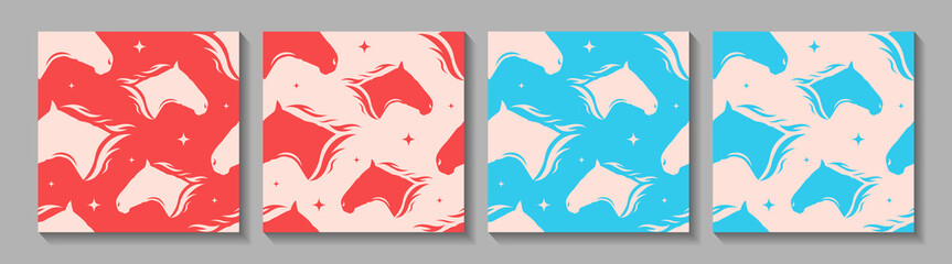 Chinese New Year 2026. Seamless pattern with horse head. Year of the horse. Traditional Asian holiday. Vector illustration