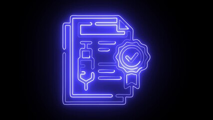 glowing neon certificate free icon, isolated, black background, hd motion graphic animation