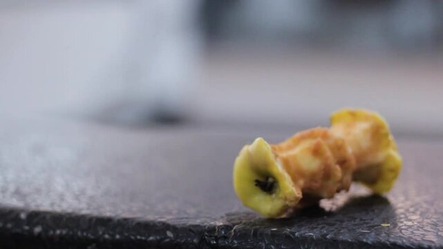 Manzana mordida oxidada sobre una barda de concreto.