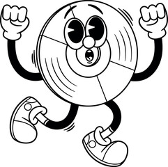 Retro vinyl disc black-and-white vector illustration