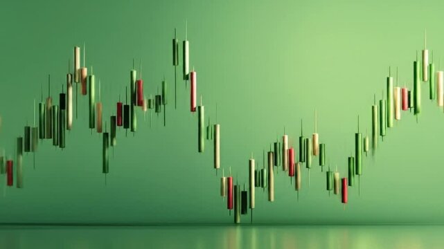 Financial Candlestick Stock Chart on Green Background