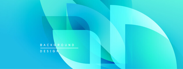 Abstract blue background. Overlapping shapes create dynamic visual effect. Modern design elements suggest fluidity, innovation.