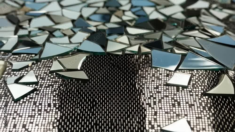 Poster abstract background of broken mirror pieces and geometric pattern with reflections and artistic styl