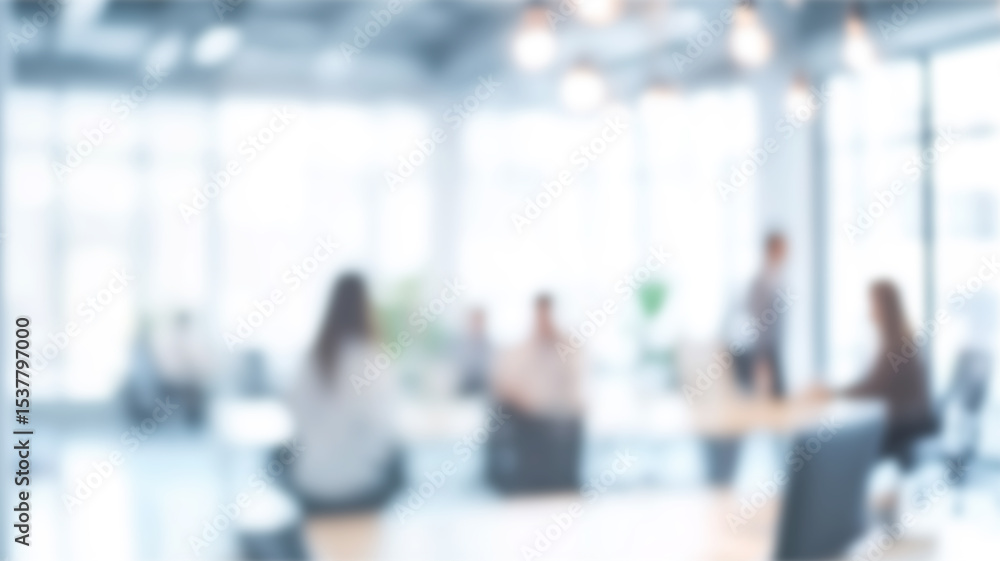 Poster blurred office interior space with business people discussing brainstorming or relaxing background p