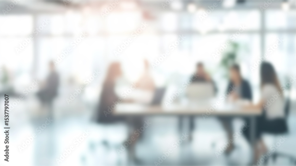Poster blurred office interior space with business people discussing brainstorming or relaxing background p