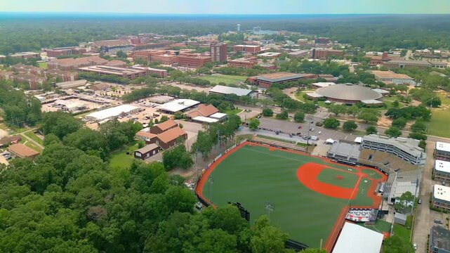 Hattiesburg, MS - June 2, 2025: video of the University of Southern Mississippi Campus skyline