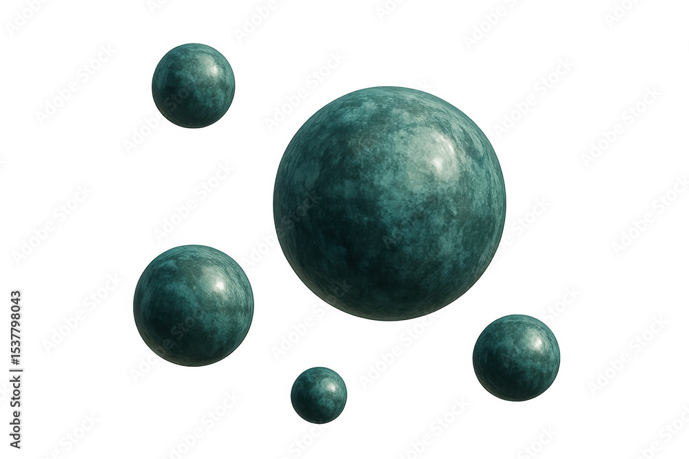 Aufkleber five glossy green spheres of different sizes floating on a transparent background, perfect for abstr