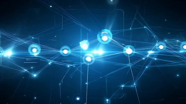 animation showcases social network data connections presented seamless loop blue background ideal technology communication media projects available multiple color options 4K computer business - Powered by Adobe