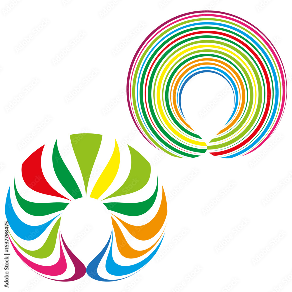 Poster rainbow spiral vector. multicolor swirl icon. abstract circular shape. white background pattern.